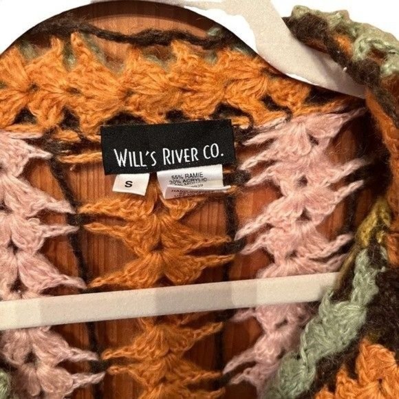 Will's River Co Crochet Cardigan Long Sleeve Brown Orange Green Pink Stripe Sz S - Picture 7 of 9